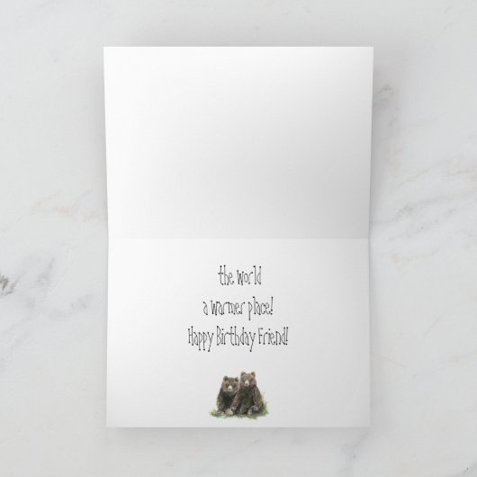 Friend Birthday Watercolor Bears Cute Animals Kaart (Binnen)