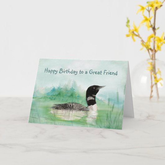 Friend Birthday Waterverf Loon Bird Natuur Art Kaart (Gele Bloem)