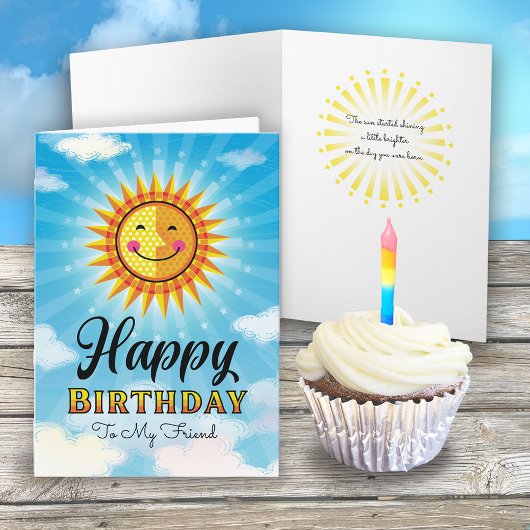Friend Birthday Yellow Oranje Smiling Sun Card Kaart