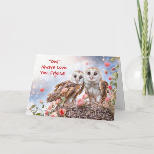 Friend Cute Owls Happy Valentines Day Card Kaart (Voorkant)