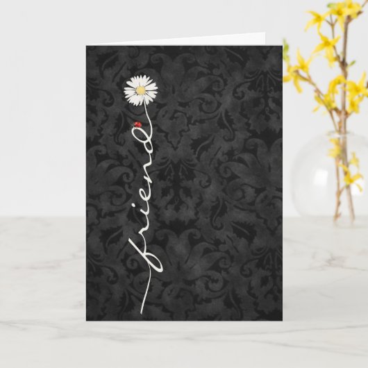 Friend Daisy and Ladybug Damask Kaart (Gele Bloem)