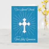 Friend First Community Cross and Rays on Blue Wood Kaart (Gele Bloem)