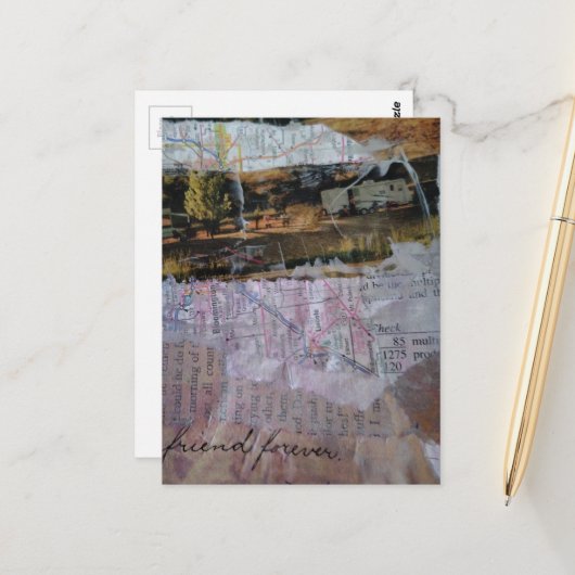 Friend Forever mixed media collage Briefkaart (Voorkant / Achterkant in situ)
