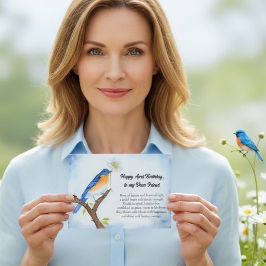 Friend Happy April Birthday with Bluebird Kaart