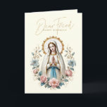 FRIEND Happy Birthday Floral Religal Bedankkaart<br><div class="desc">Met een religieus verjaardagskaartje voor een LIEVE VRIEND met mooie bloemetjes in een vaas en een traditioneel katholiek afbeelding van de Heilige Maagd Maria,  Onze-Lieve-Vrouw van Lourdes Een Schriftvers is aan de binnenkant met de bloemetjes en rozenkrans. Alle tekst en lettertypen kunnen worden gewijzigd.</div>