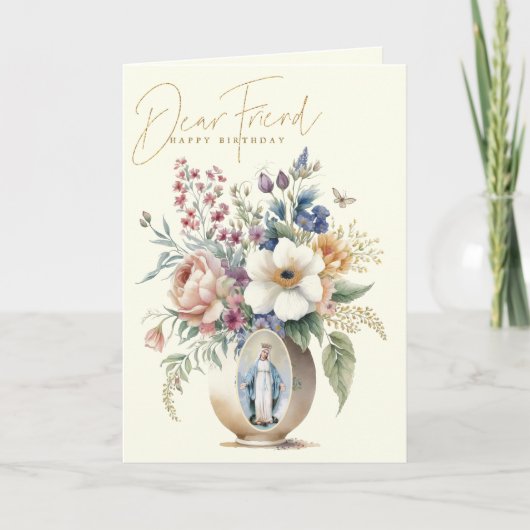 FRIEND Happy Birthday Floral Religal Bedankkaart (Voorkant)