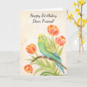 Friend Happy Birthday Parakeet with Tulips Kaart (Gele Bloem)