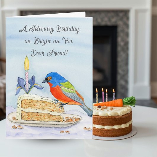 Friend Happy February Birthday Painted Bunting Kaart