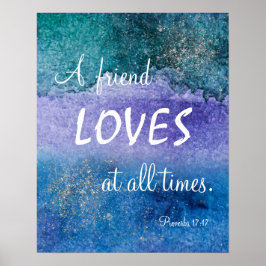 Friend houdt van Blue Paarse Silver Waterverf Poster