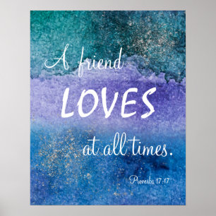 Friend houdt van Blue Paarse Silver Waterverf Poster