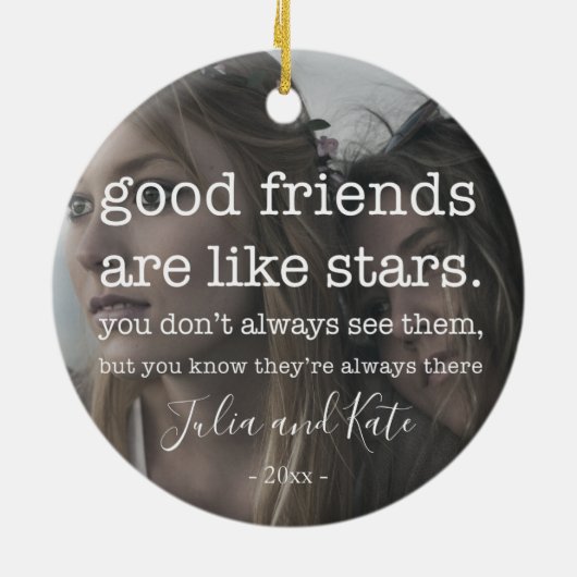 Friend kerstfoto keramisch ornament (Achterkant)