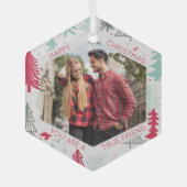 Friend Photo Doodle Trees Hexagon Glass Ornament (Voorkant)