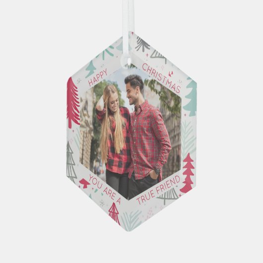 Friend Photo Doodle Trees Hexagon Glass Ornament (Voorkant links)