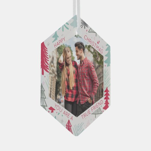 Friend Photo Doodle Trees Hexagon Glass Ornament (Voorkant Rechts)
