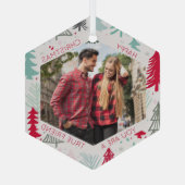 Friend Photo Doodle Trees Hexagon Glass Ornament (Achterkant)