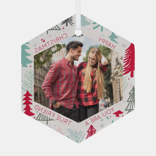 Friend Photo Doodle Trees Hexagon Glass Ornament (Achterkant)