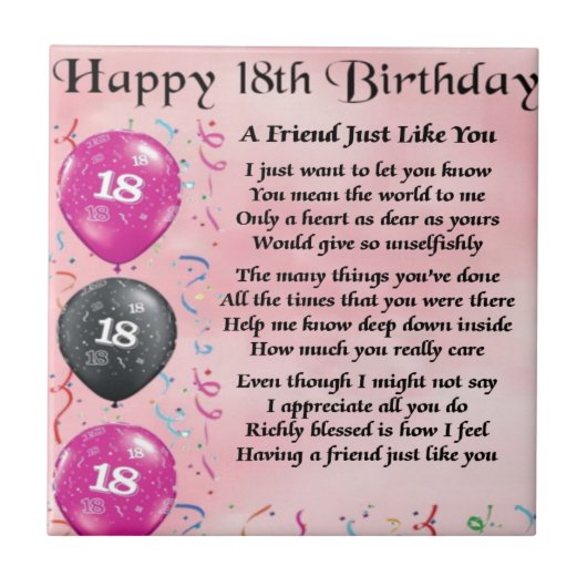 Friend Poem 18th Birthday Tegeltje (Voorkant)