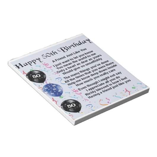 Friend Poem 50th Birthday Notitieblok (Schuin)