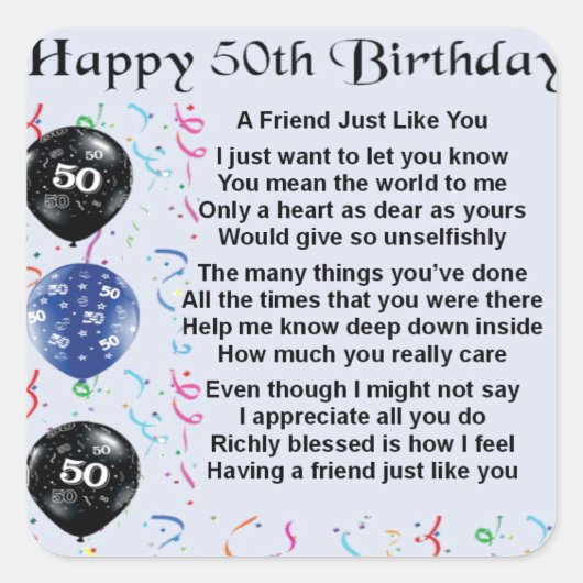 Friend Poem 50th Birthday Vierkante Sticker (Voorkant)