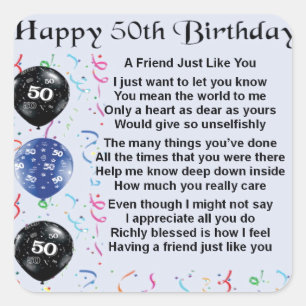 Friend Poem 50th Birthday Vierkante Sticker