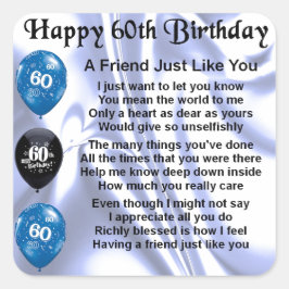 Friend Poem 60th Birthday Vierkante Sticker