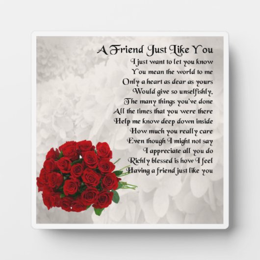 Friend Poem Plaque - Ontwerp met rode rozen Fotoplaat (Voorkant)