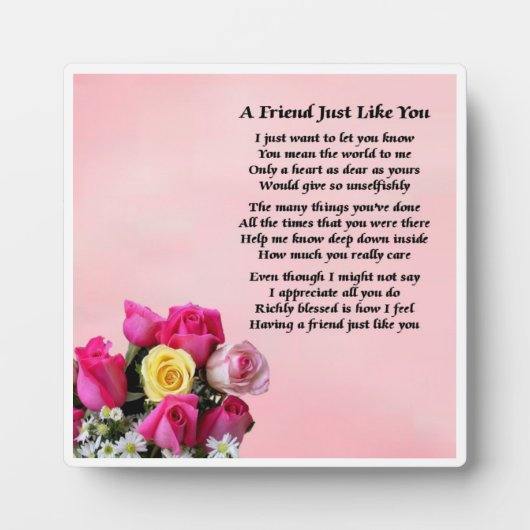 Friend Poem Plaque - Ontwerp van Rozen Fotoplaat (Voorkant)