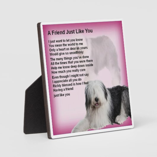 Friend Poem Plaque - Oude Engelse Sheepdog Design Fotoplaat (Voorkant)