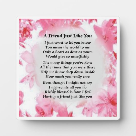 Friend Poem Plaque - Roze Floral Design Fotoplaat (Voorkant)