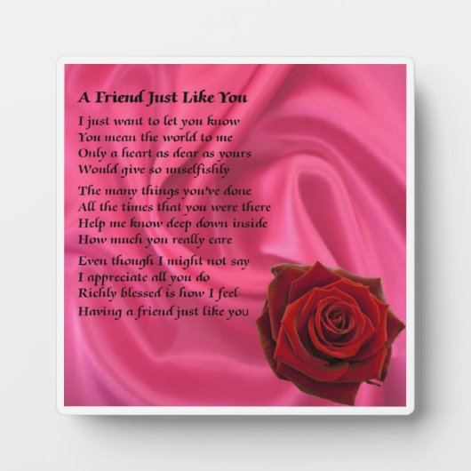 Friend Poem Plaque - Roze zijde en Roos design Fotoplaat (Voorkant)