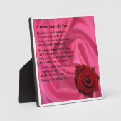 Friend Poem Plaque - Roze zijde en Roos design Fotoplaat (Voorkant)
