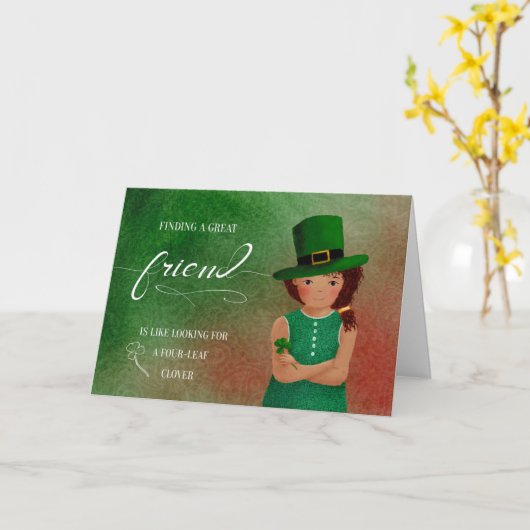 Friend St Patrick's Day Little Girl Leprechaun Kaart (Gele Bloem)