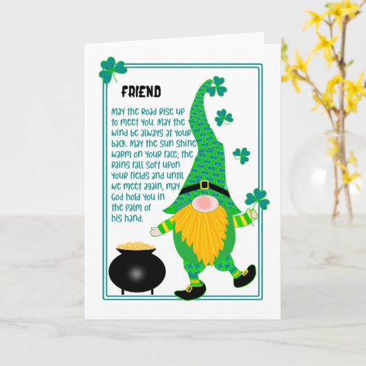 Friend St Patrick's Leprechaun Celtic Prayer Kaart (Gele Bloem)