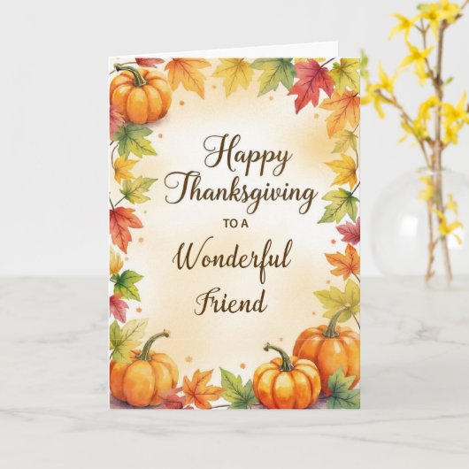 Friend Thanksgiving Sentimental Autumn Pumpkins Kaart (Gele Bloem)