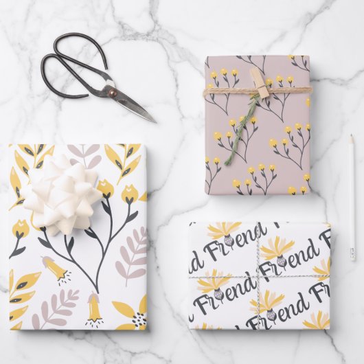 Friend Yellow Botanical Wrapping Paper Sheets (Voorkant)