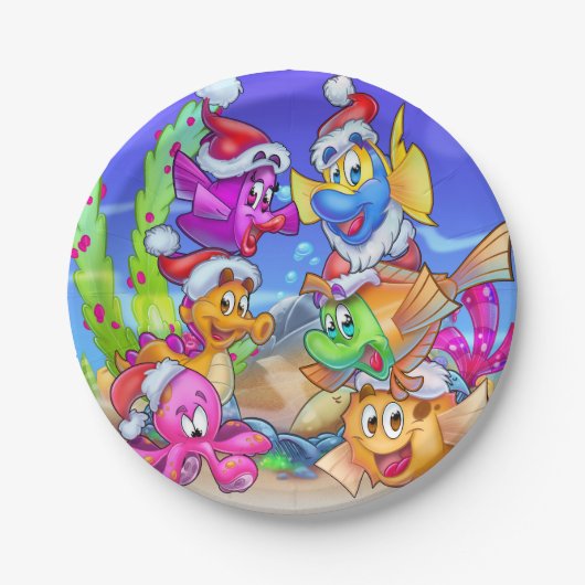 FriendFish cartoon kerstborden Papieren Bordje (Voorkant)