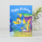 FriendFish cartoon verjaardagskaart Flitch Bedankkaart (Staand voorkant)