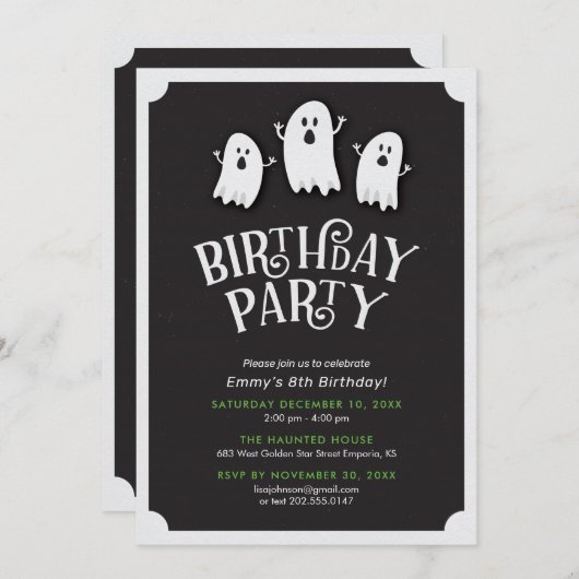 Friendly Birthday Ghost Party Kaart (Voorkant / Achterkant)