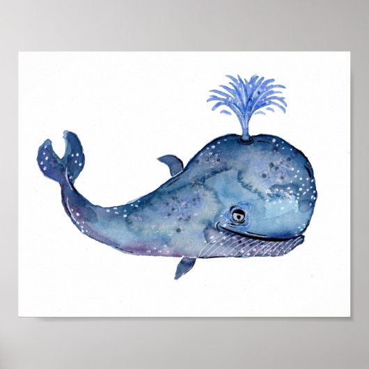 Friendly Blue Whale Waterverf Poster (Voorkant)