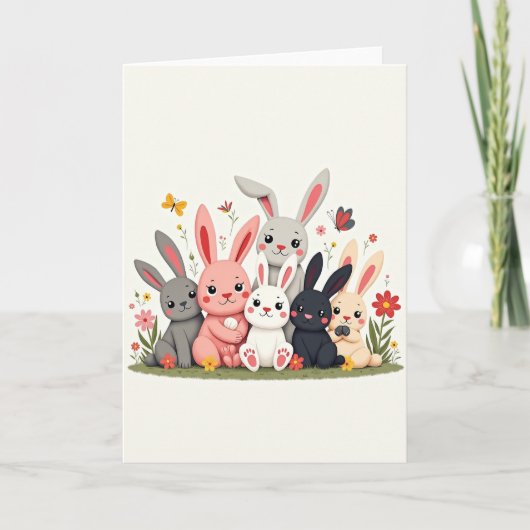 Friendly Bunnies Spring Meadow Card Kaart (Voorkant)