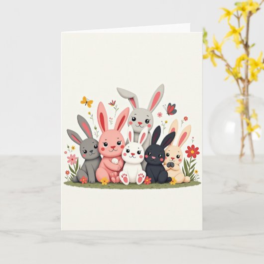 Friendly Bunnies Spring Meadow Card Kaart (Gele Bloem)