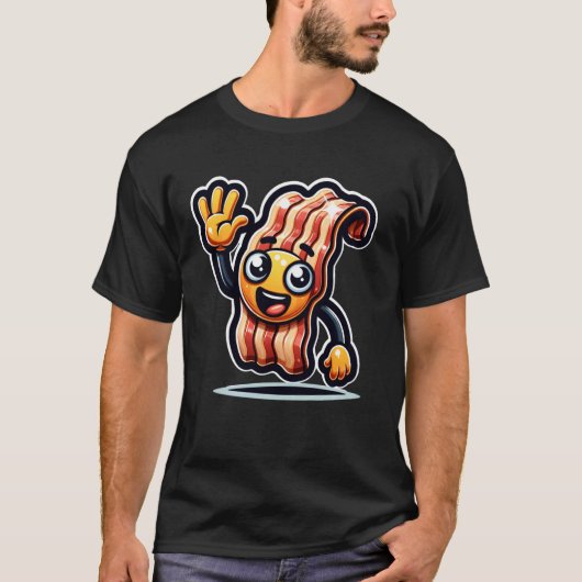 Friendly Cartoon Bacon Character Waving Animated F T-shirt (Voorkant)