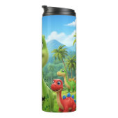 Friendly Cartoon Dinosaurs Tropical Paradise Fun Thermosbeker (Geroteerd rechts)