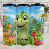 Friendly Cartoon Dinosaurs Tropical Paradise Fun Thermosbeker