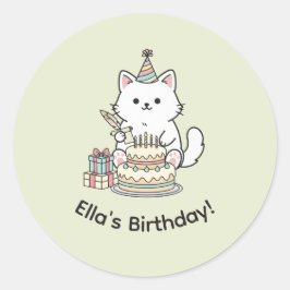 Friendly Cat Birthday Celebration Cake Presents  Ronde Sticker