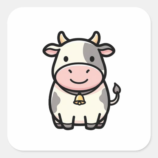 Friendly Cow – Cute Kawaii Animal Illustration Vierkante Sticker (Voorkant)