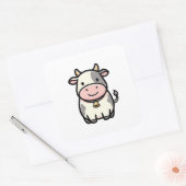 Friendly Cow – Cute Kawaii Animal Illustration Vierkante Sticker (Envelop)
