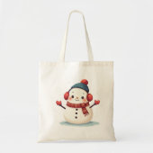 Friendly Cozy Kawaii Snowman Snowflake Tote Bag (Voorkant)