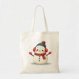Friendly Cozy Kawaii Snowman Snowflake Tote Bag