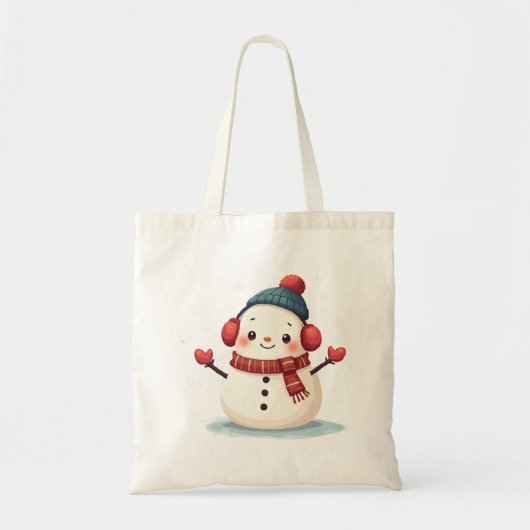 Friendly Cozy Kawaii Snowman Snowflake Tote Bag (Voorkant)